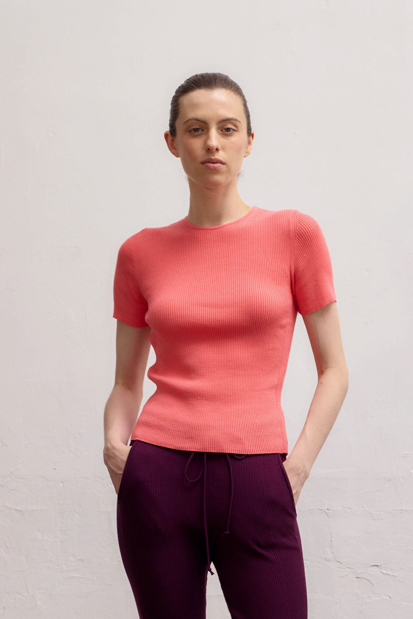 Ribbed Makò T - Coral