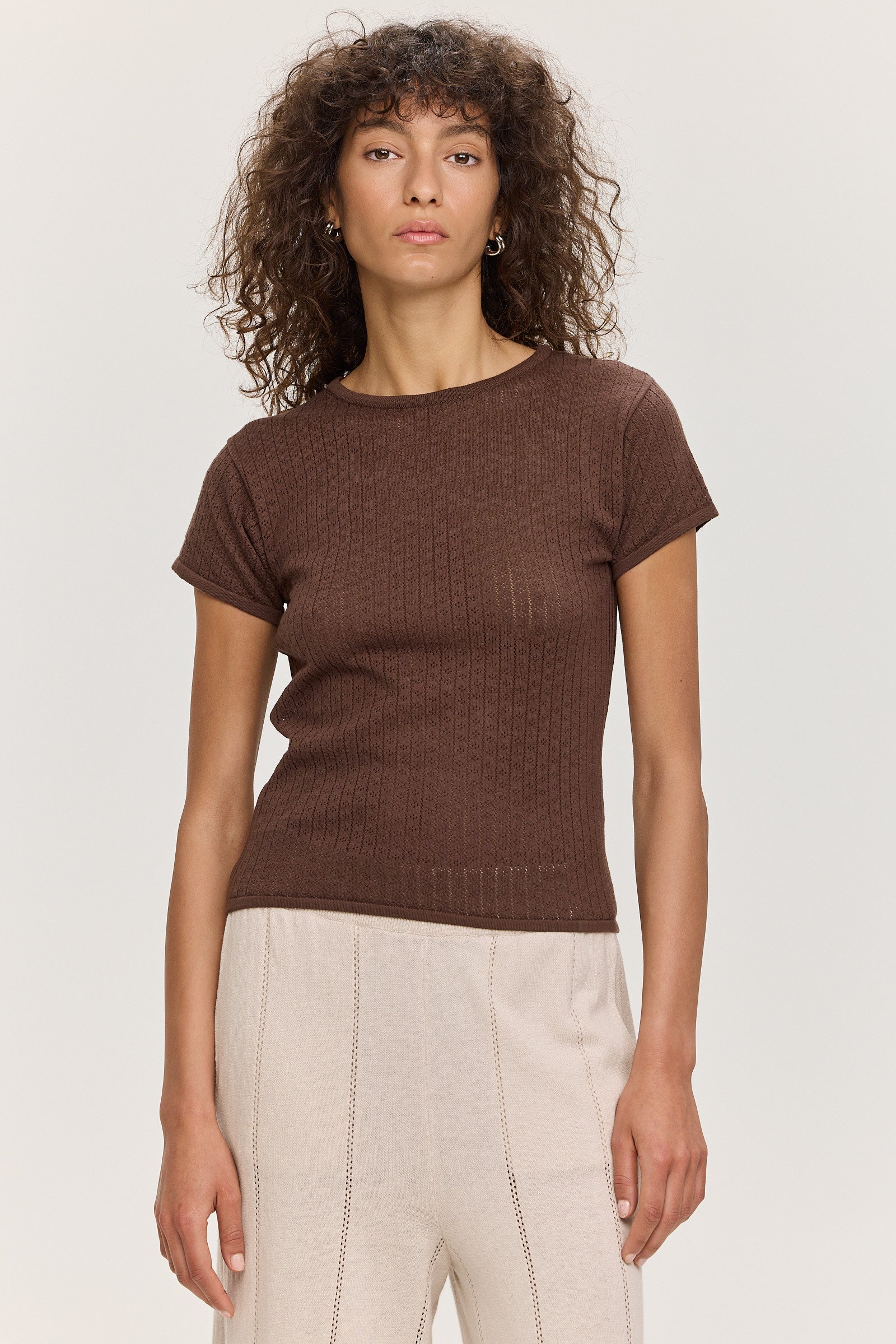 Riet Pointelle Tee - Chocolate