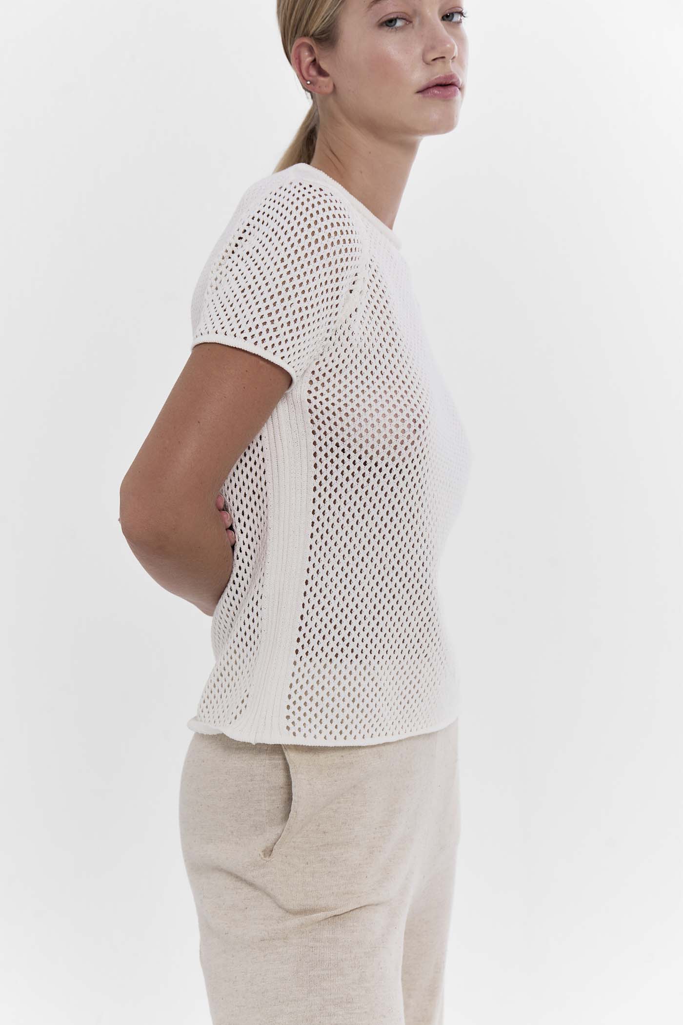 Hex Crochet Tee - Bone