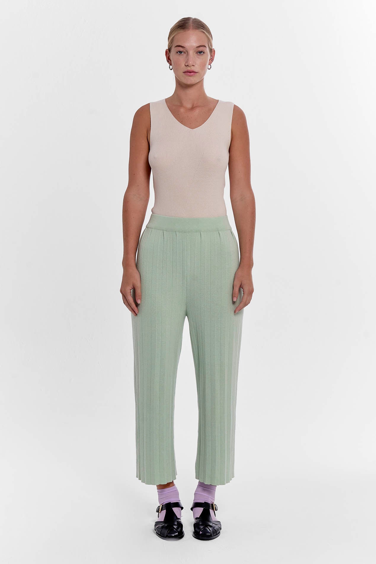 Durban Plissé Pants - Matcha