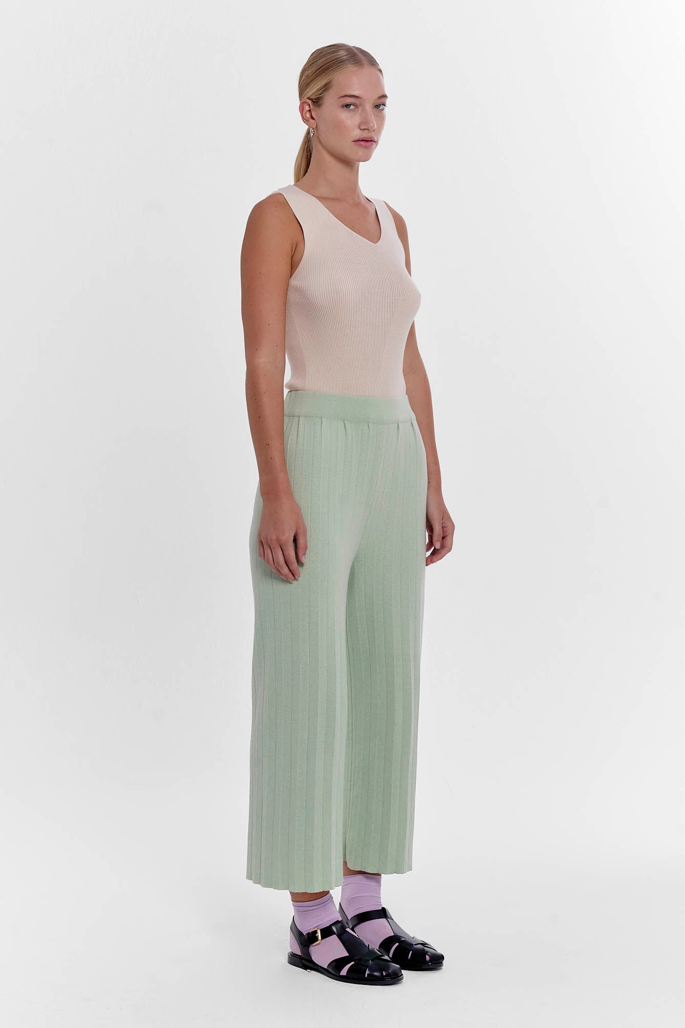 Durban Plissé Pants - Matcha