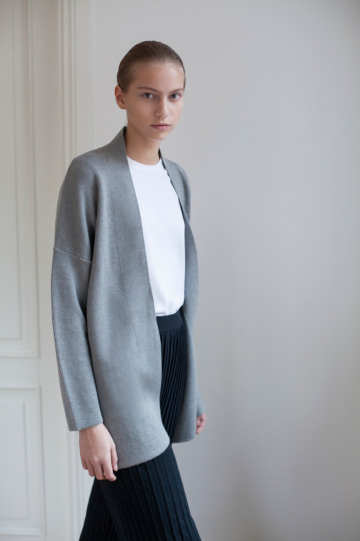 The New Long Merino Cardigan - Melange Grey