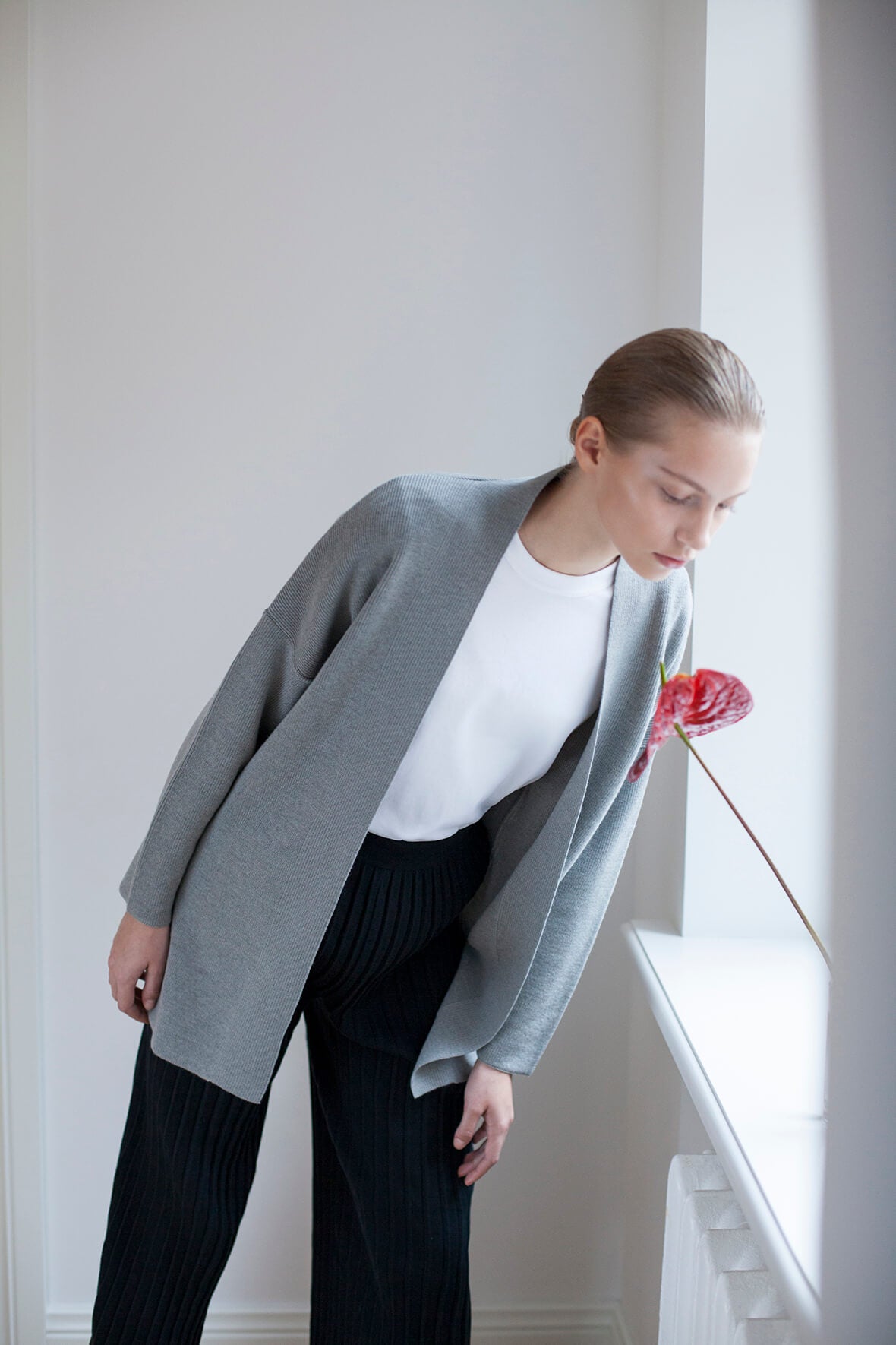 The New Long Merino Cardigan - Melange Grey
