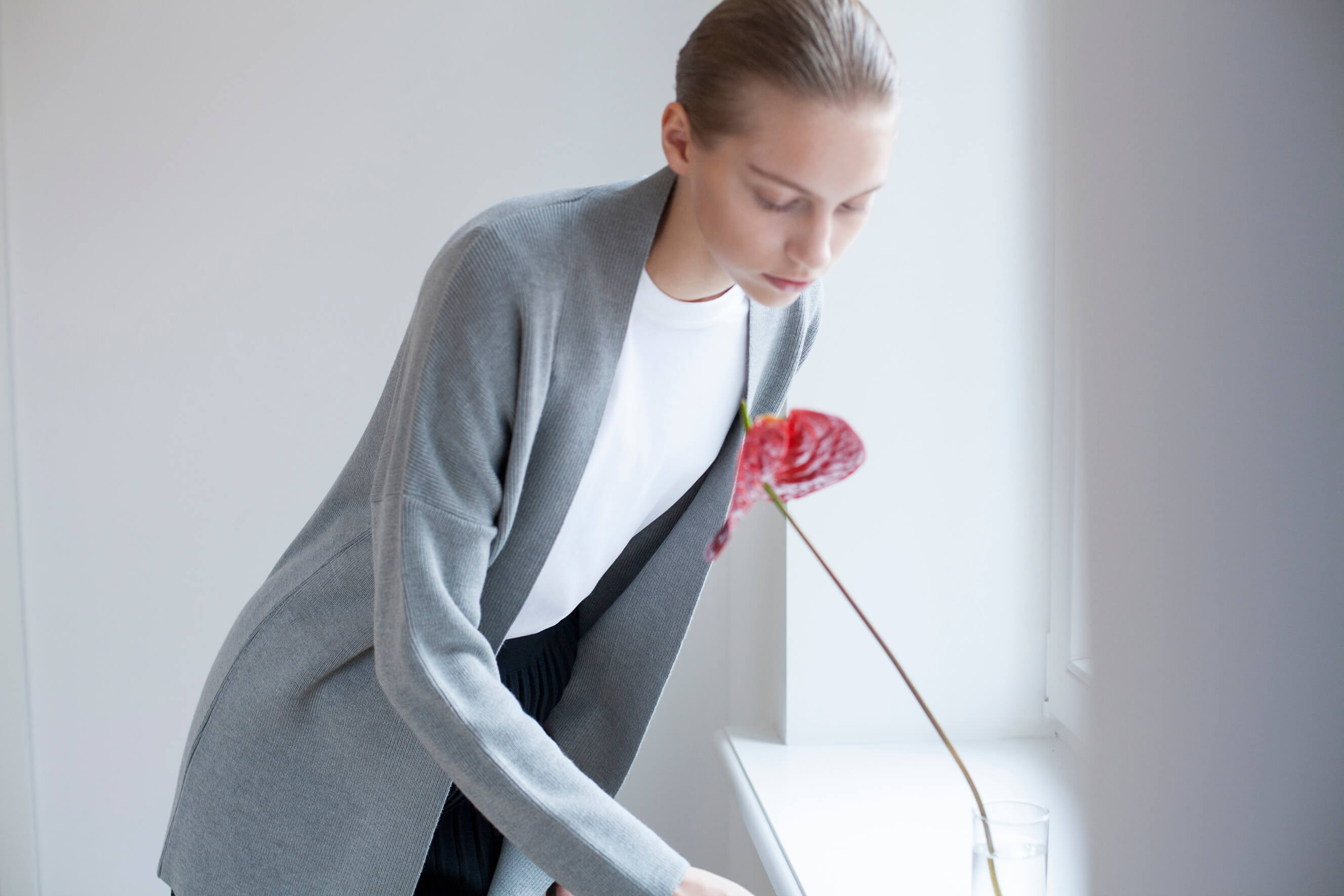 The New Long Merino Cardigan - Melange Grey