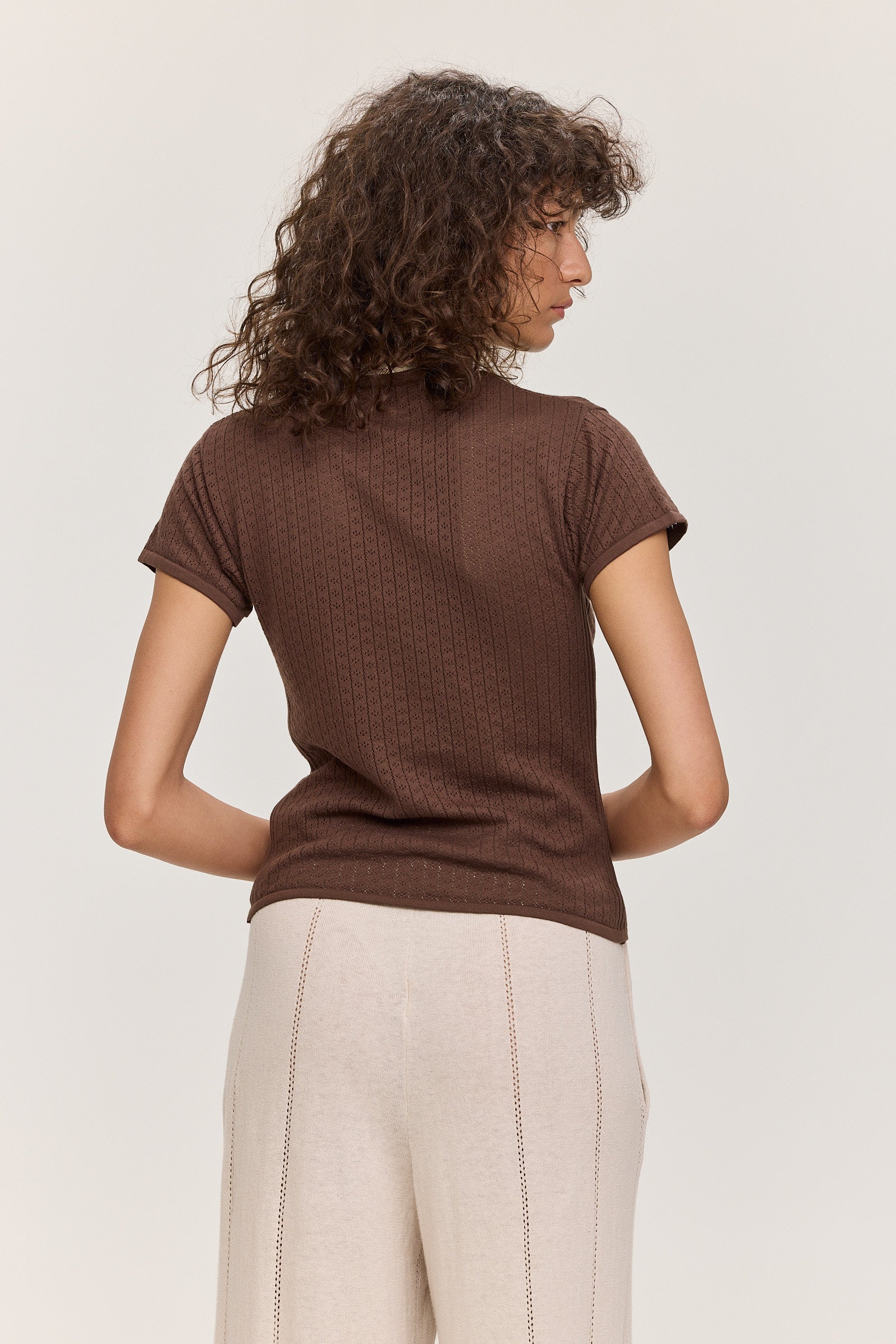 Riet Pointelle Tee - Chocolate