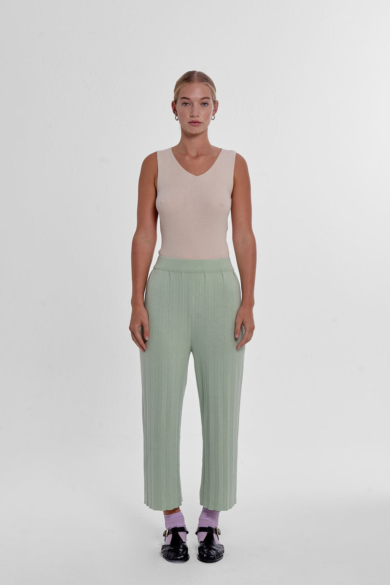 Durban Plissé Pants - Matcha