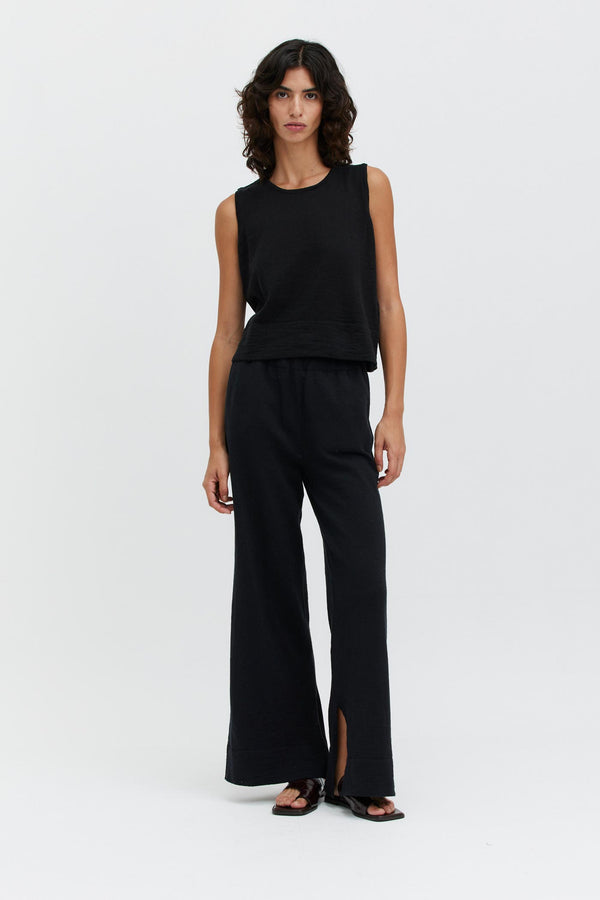 Linen Sleeveless Top - Black