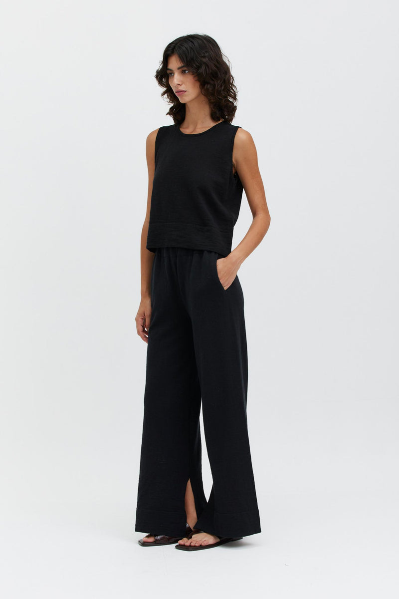 Linen Sleeveless Top - Black