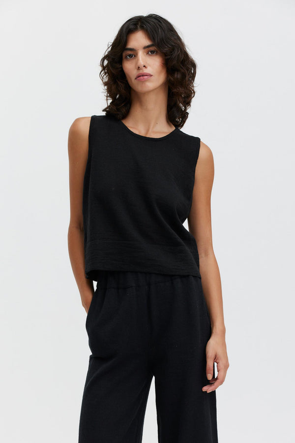 Linen Sleeveless Top - Black