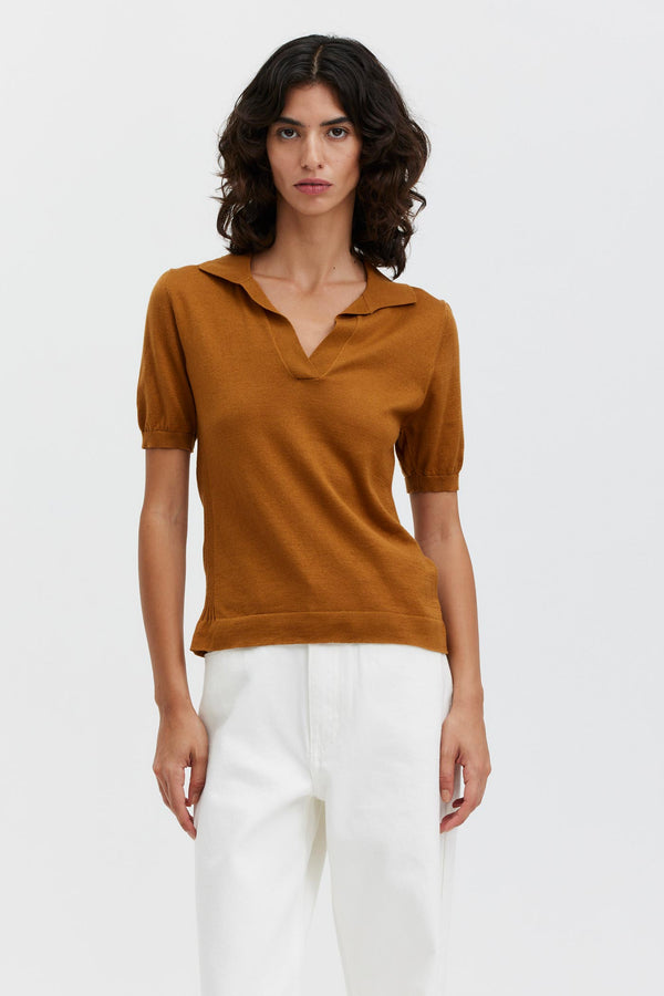 Kei Polo Top - Chestnut